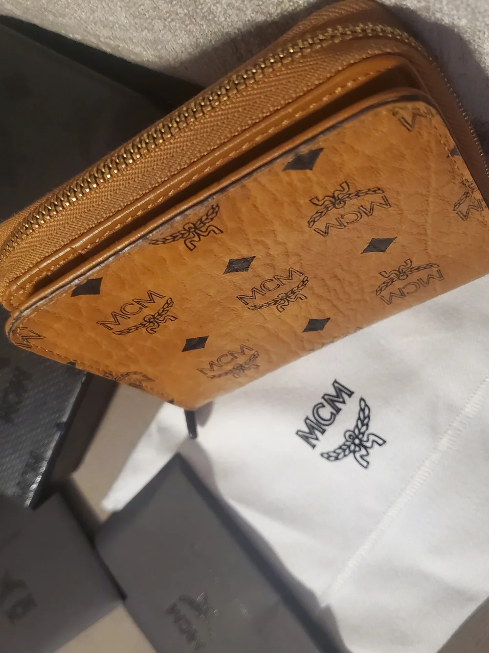 MCM Cognac Visetos Zip Wallet Womens Bifold